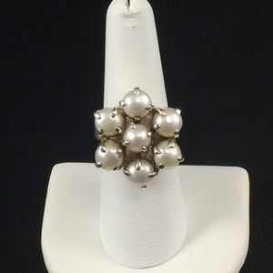 Boho pearl ring, sterling silver